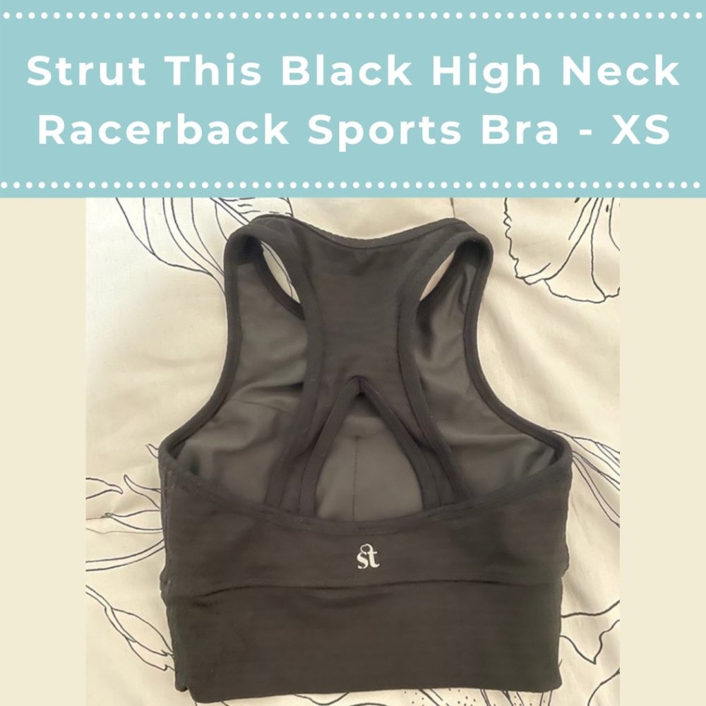 Strut This Black High Neck Racerback Sports Bra XS